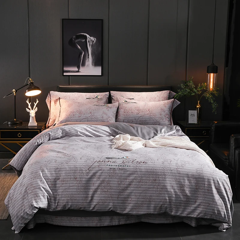 Геометрический на постельном наборе вышивка роскошный 4 шт. ковровое покрытие королевы плоская постельное белье Наволочка квадратные полосы домашний текстиль