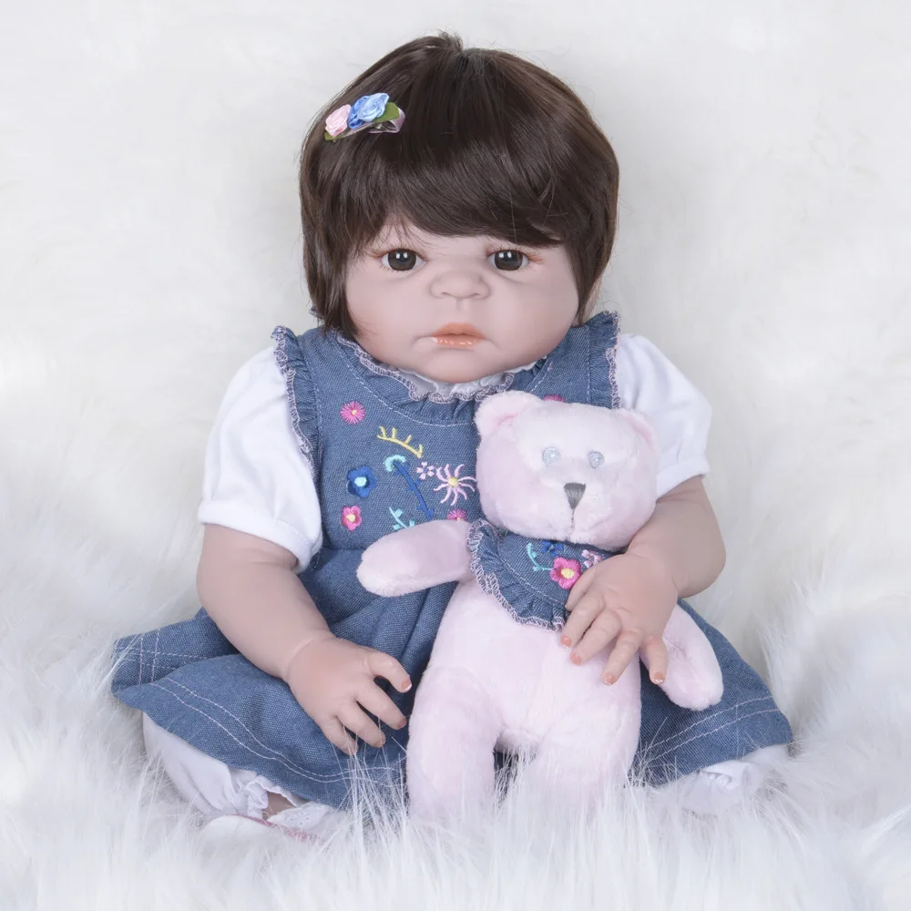 

Silicone Full Body Reborn Dolls 23'' Realistic Handmade Baby Dolls Kids Toy Waterproof Boneca Model Birthday Gifts