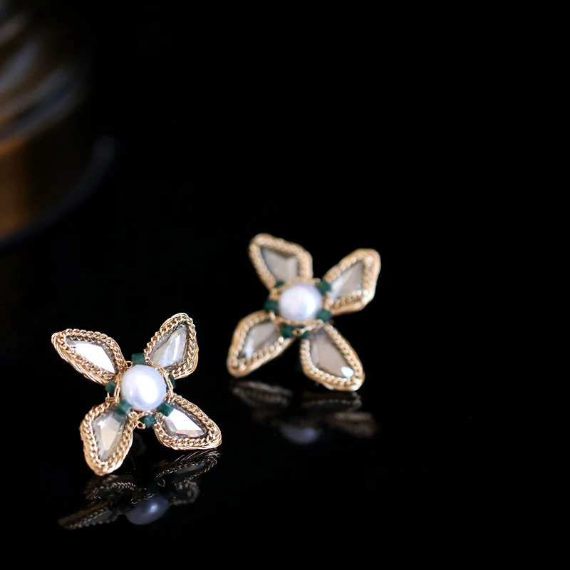 

FENASY Handmade Baroque Natural Freshwater Pearl Earrings For Women Big Butterfly Party Stud Earrings DIY Idea gift