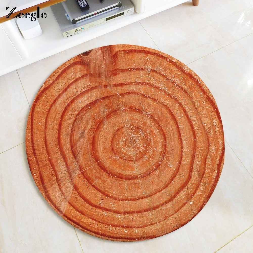 Zeegle Kids Room Carpet Wood Grain Ring Round Carpets For Living Room Bedroom Floor Mats Flannel Table Chair Rugs Baby Play Mats