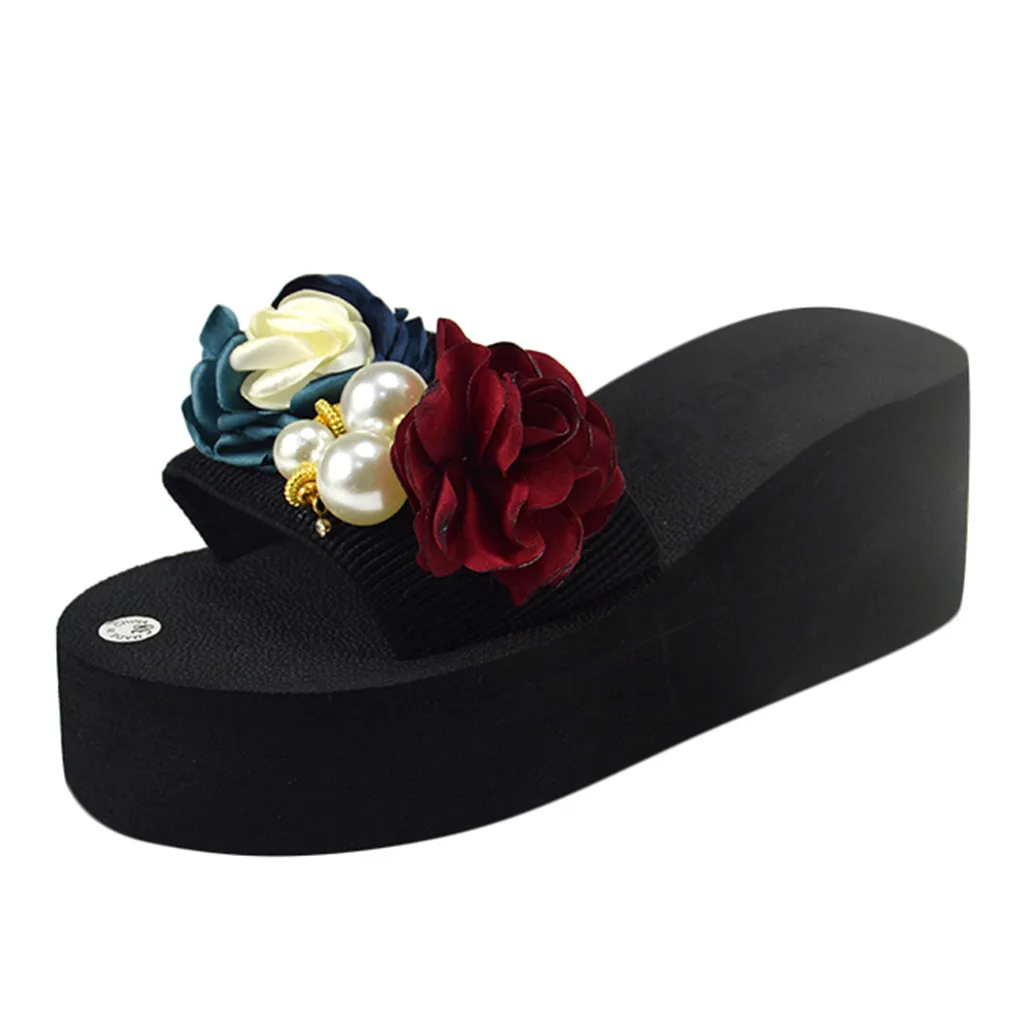 

SAGACE Women Beach Shoe Summer Outdoor Open-Toe Slipper Non-Slip Wedge Seaside Thick-Soled Wear-Resistant Flower shoe hot June 7