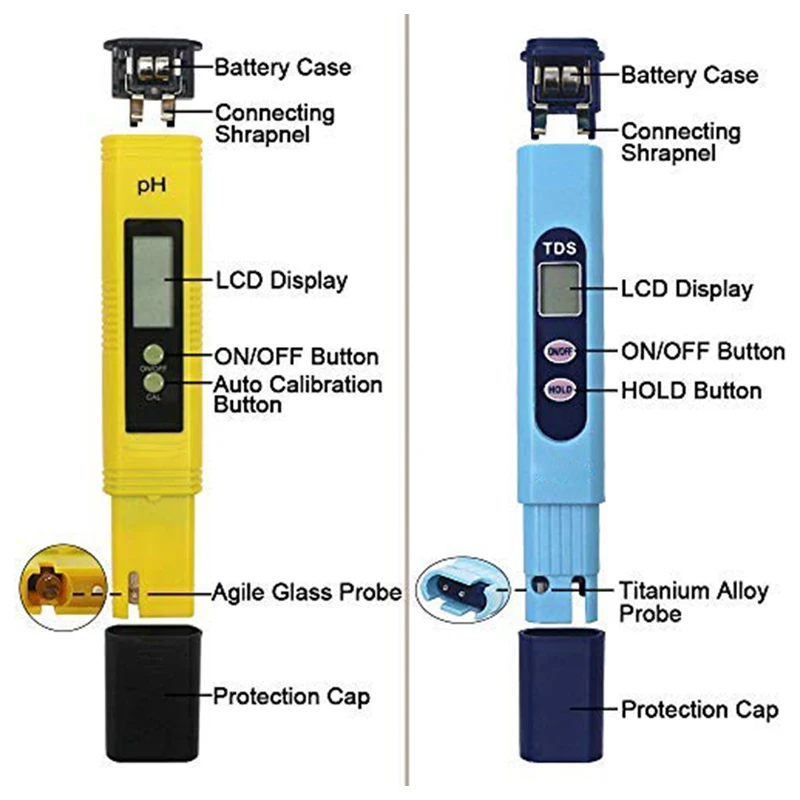 Тест качества воды метр, рН метр Tds метр 2 в 1 комплект с 0-14.00Ph и 0-9990 Ppm Диапазон измерения для гидропоники, аквариумов, D