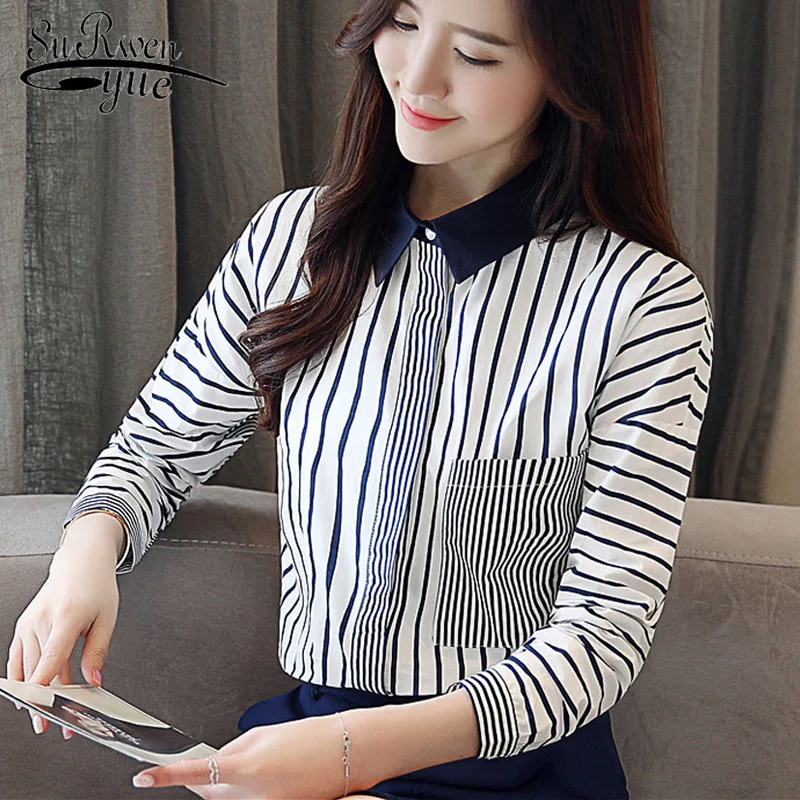 2018 fashion women shirts autumn red and white striped