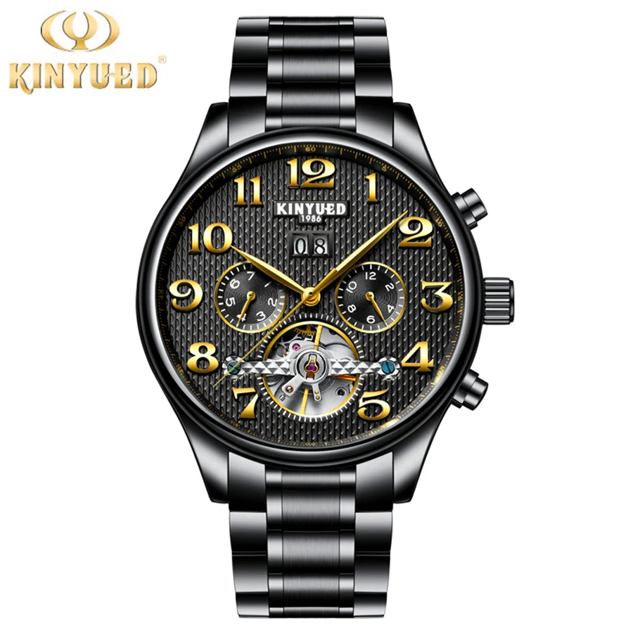 

2017 KINYUED Mens Watches Top Luxury Brand Men Tourbillon Watch Automatic Mechanical Men Black Wrist Watch Relogio Masculino