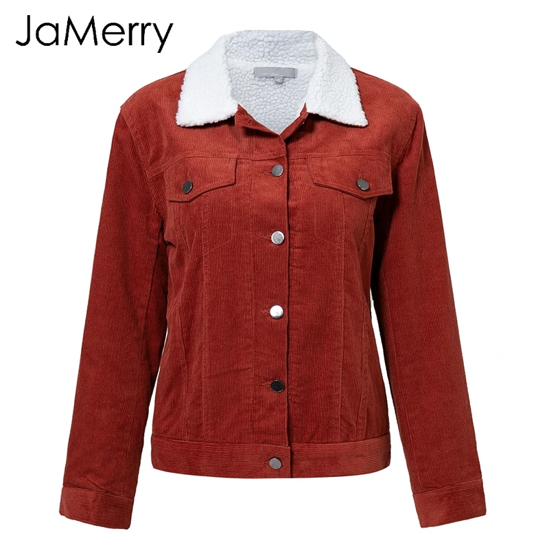 JaMerry Fashion winter wool women jacket coat Lambs casual corduroy coats female Warm turn down collar winter thick coat 2018