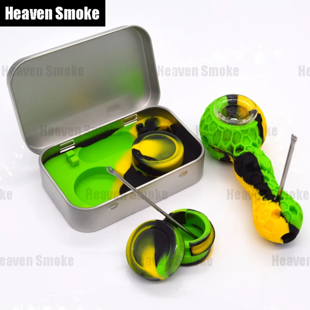 honey bee smoking pipe and 4in1 tin box silicone jar kit (2)