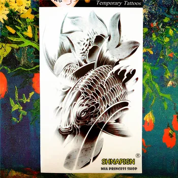 

SHNAPIGN Lotus carp Temporary Tattoo Body Art, 12*20cm Flash Tattoo Stickers, Waterproof Fake Tatoo Henna Tatto Wall Sticker