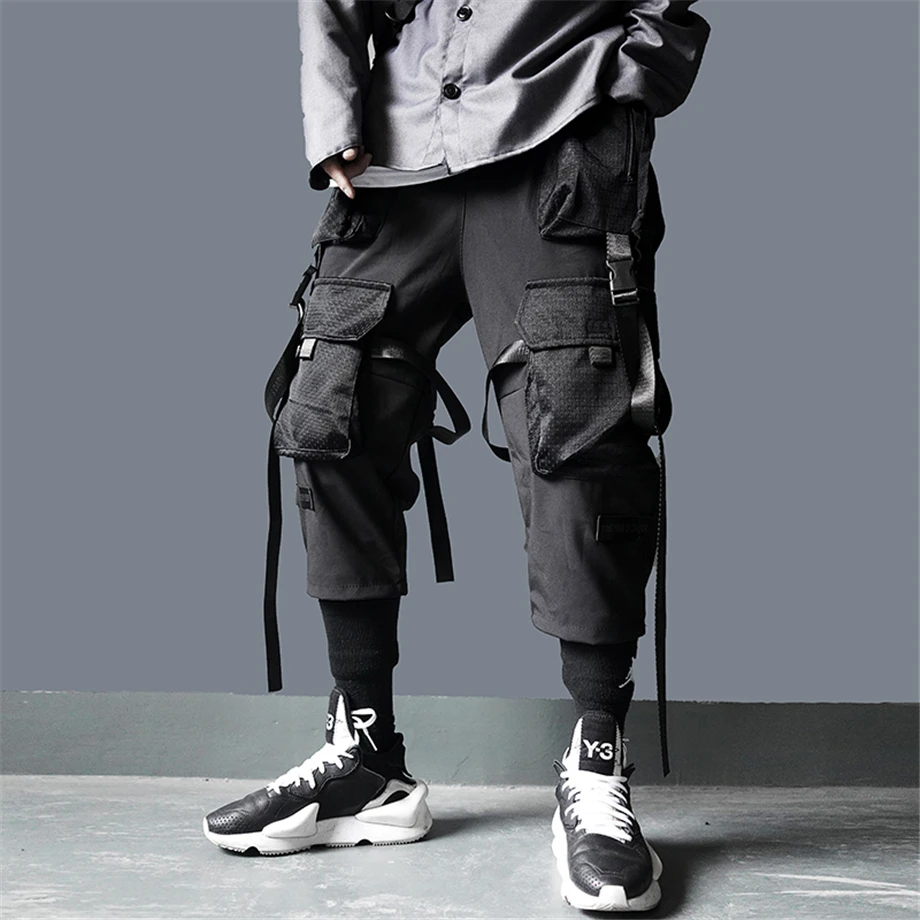 11 BYBB'S DARK Cargo Pants Men Harajuku Streetwear Tactics Pants Ribbon Multi-pocket Trousers Elastic Waist HipHop Male DG29 cargo pants outfit