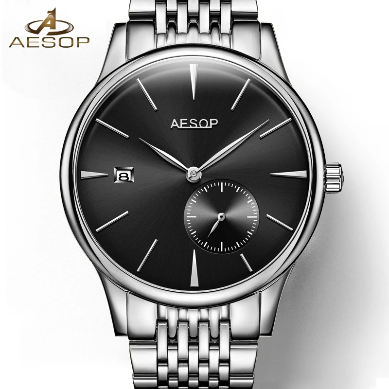 

2019 AESOP Simple Watch Men Automatic Mechanical Sapphire Crystal Thin Wrist Wristwatch Minimalist Male Clock Relogio Masculino