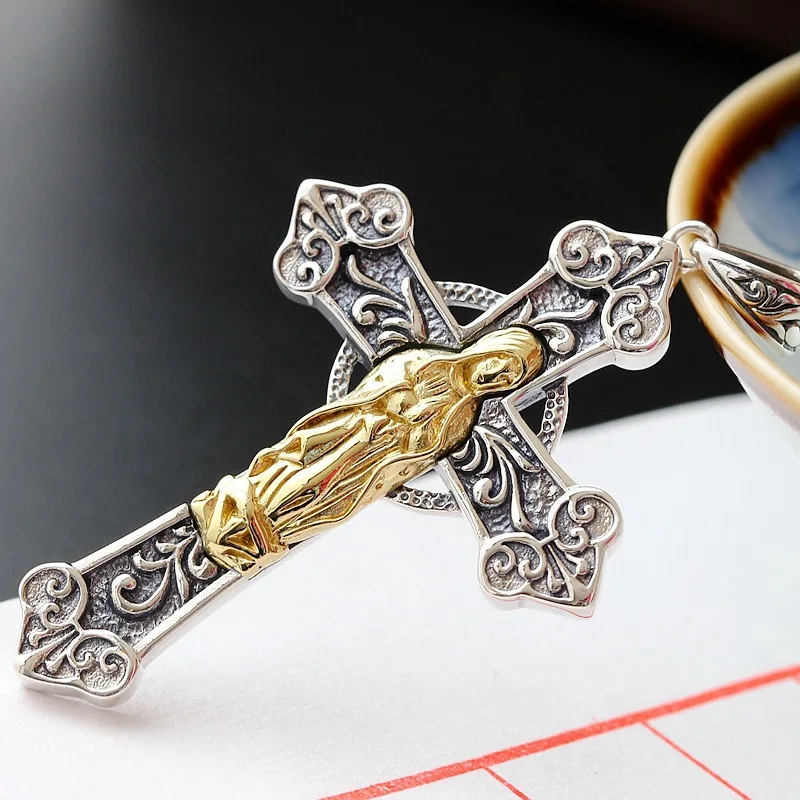 

Retro Silver Wholesale Hand-studded Purple Thai Silver Pendant Men's Cross S925 Sterling Silver Pendant Fashion Women