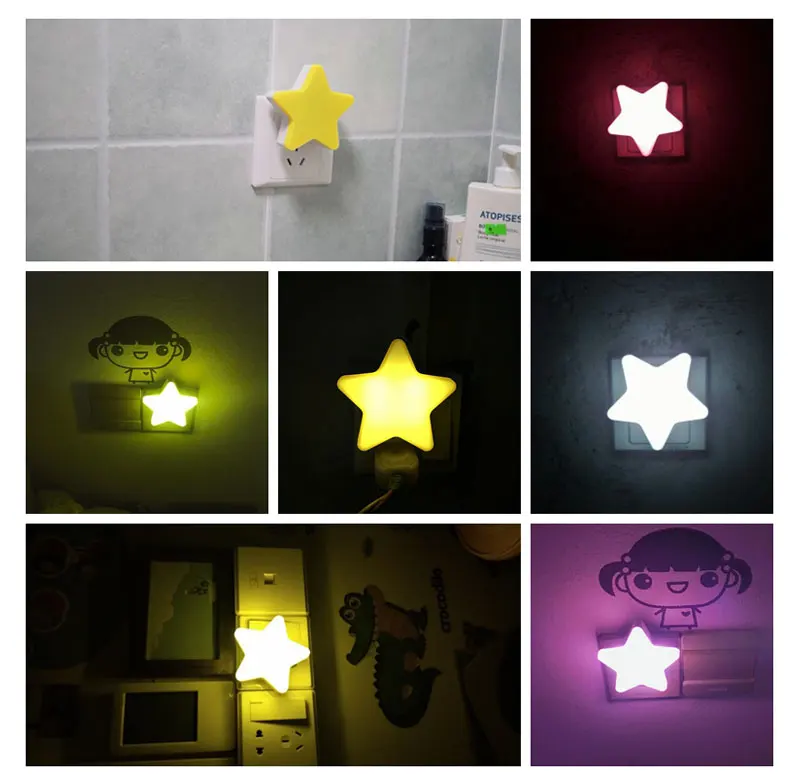 LED Star Night Light EUUS Plug Smart Light Sensor Wall Night Lamp For Baby Room Kids Bedroom Home Decoration Energy Saving 110-220V (13)