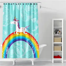 Милый рисунок единорога Душ шторы красочные Радуга печати Ванная комната занавески с цветами водостойкий синий для ванной тканевые шторы