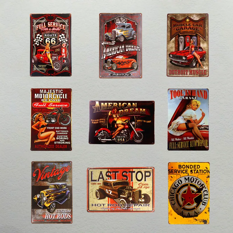 

DL-Garage car woman Vintage Tin Sign Poster Man cave retro style ,Street Rod,for the Garage wall decals