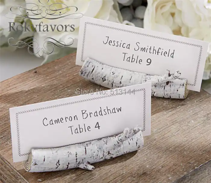 Free Shipping 24pcs Rustic Theme Birch Tree Log Place Card Holder