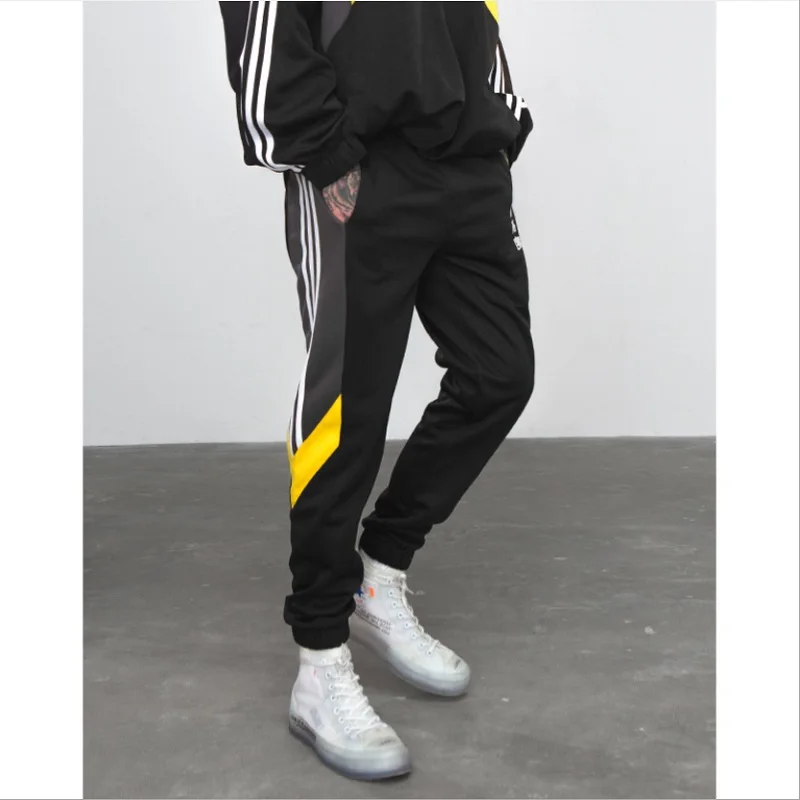 Automne Pantalons Poutre Ciel champagne Noir pu Élastique High Collège Contraste Vent Pied Nouveau Hop Survêtement Couleur Hommes De Impression Street Hip wrCS7Zwq