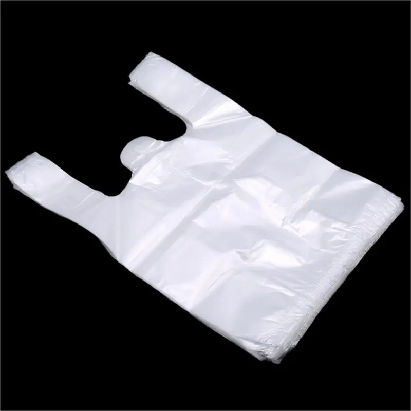 

Popular Useful Plastic Shopping Bag 100Pcs Transparent Shopping Bag Supermarket Plastic Bags With Handle Food Packaging