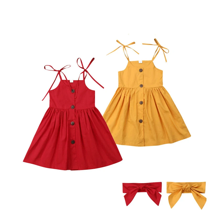 

2-6 Years Toddler Baby Girls Dress Summer Casual Pure color Dress Outfits Princess Sleeveless Strappy Party Dresses