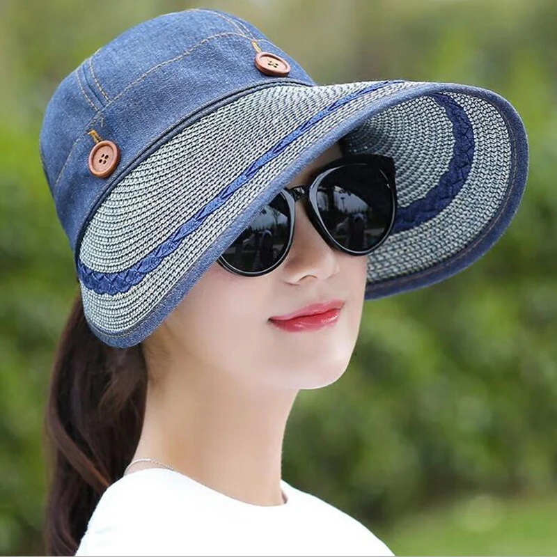 Ozyc 2018 جديد قبعة الصيف المرأة قبعة الشمس التظليل المزدوجة anti كبيرة حافة الشمس قبعة الشاطئ قبعة القش واقي قبعة مجانية التسوق