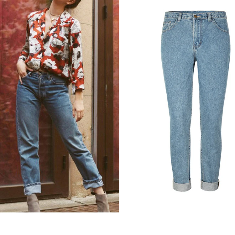 Плюс Размеры джинсы-бойфренды для Для женщин Высокая Талия Свободные джинсы Ретро мешковатые прямые Жан промывают Повседневное джинсовая