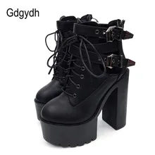 Gdgydh 2019 Spring Fashion Ankle Boots For Women High Heels Casual Lace Up Buckle Round Toe Thick Heels Platform Autumn Boots цена Gdgydh 2019 Spring Fashion Ankle Boots For Women High Heels Casual Lace Up Buckle Round Toe Thick Heels Platform Autumn Boots цены онлайн