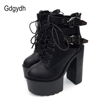 

Gdgydh 2020 Spring Fashion Ankle Boots For Women High Heels Casual Lace Up Buckle Round Toe Thick Heels Platform Autumn Boots