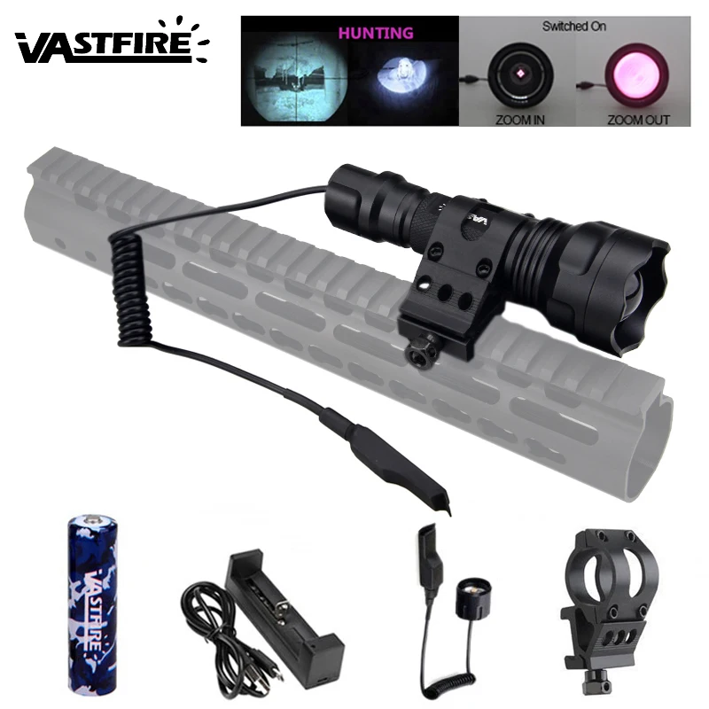 Arma de Radiação Lanterna + 18650 Tactical Caça Arma Zoomable 5 w - 7 ir 850nm 940nm Visão Noturna Infravermelho Carregador Usb Led Luz 12 noturna infravermelho arma de radiação lanterna + 18650 carregador usb
