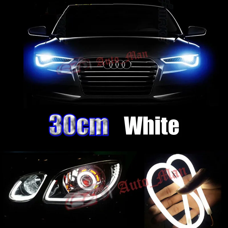 

2x 30cm White DRL Daytime Running Light Solf Tube Style LED Strips for Car Motorcycle Headlight Angel Eyes Universal Retrofit