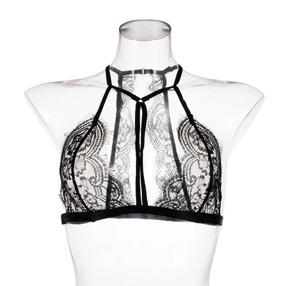 Модные, пикантные Холтер кружевной бюстгальтер, трусики набор Seamless Bralette белье повязка прозрачный Для женщин нижнее белье кружева повязку бюстгальтер