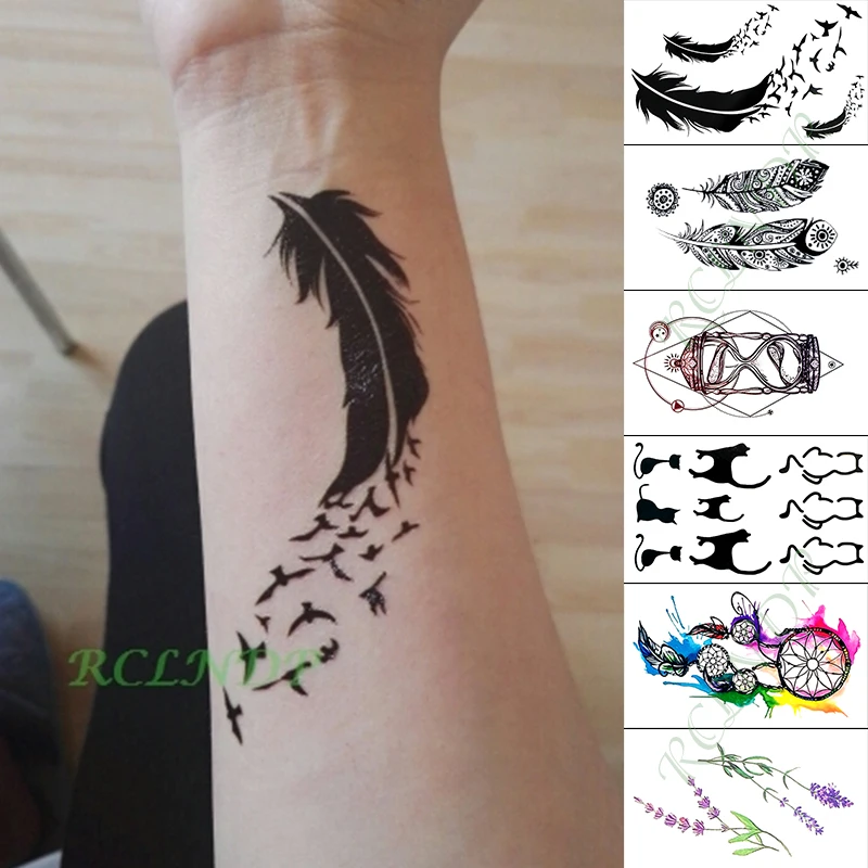 Водонепроницаемый Временные татуировки Стикеры перо птицы песочные часы цветок маленький размер татуировки временная татуировка flash