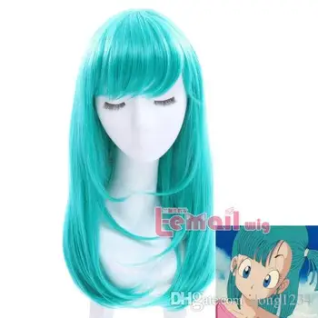 

100 sales!Brazilian Lace Front Synthetic fiber high-temperature>>>>Lovely Women Bulma Medium Long Straight Anime Teal Green Cosp