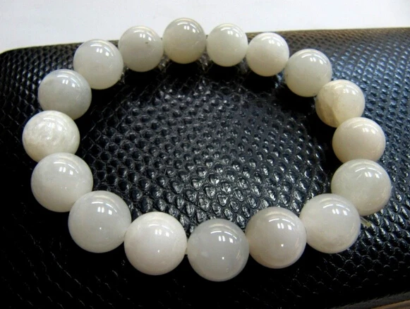 

shitou 00824 Perfect White 100% Natural HeTian Jade /Nephrite Fortune Beads Bracelet
