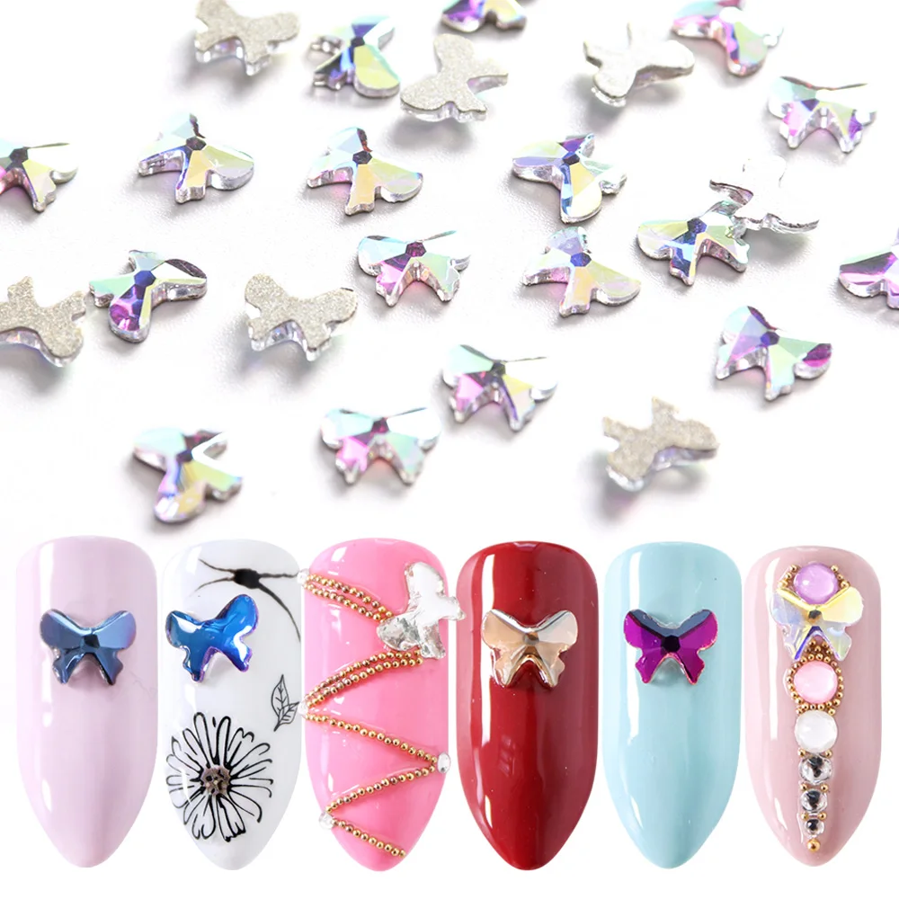 

10 pcs Butterfly Nail Art Rhinestones Flatback AB Color Shiny Cystal Nail Jewelry 3D Stones DIY Charming Nail Accessories TR866