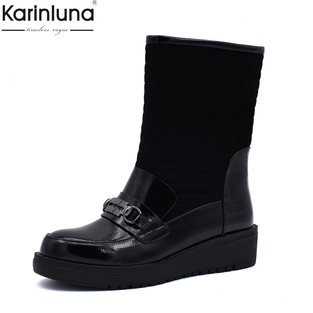 

KarinLuna 2018 Slip On Platform Warm Winter Boots Woman Shoes Metal Decoration Casual Shoes Woman mid-calf Snow Boots Women