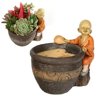 

WNOMO Cute Monk Garden Pots Resin Buddha Cacti Succulent Plant Pot Flower Planter Mini Garden Design Pots