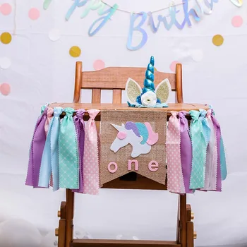

Letter One 1ST Birthday Party High Chair Banner Unicorn For Boy Girl Photo Props Baby Shower Decorations Burlap Highchair Banner