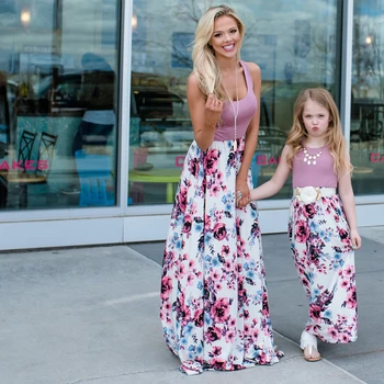 

Mother Daughter Dresses Outfits Sleeveless Long Dress Mom And Daughter Dress Girls Mother And Me Dress Matching Family Clothes