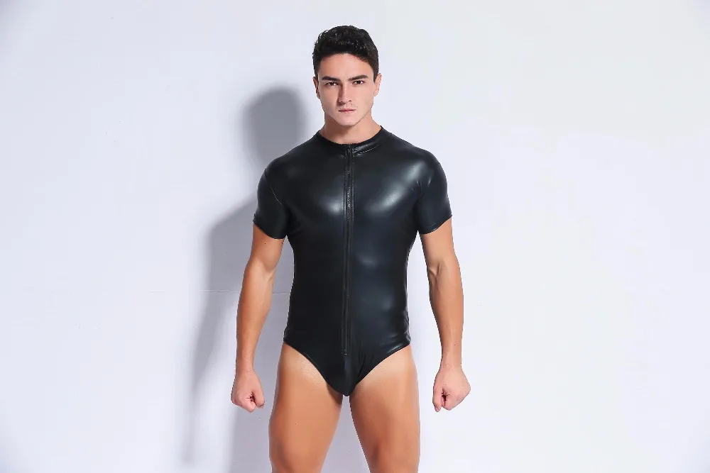 Сексуальное эротическое женское белье размера плюс, боди для мужчин, сексуальные костюмы из латекса, облегающий костюм из искусственной кожи, черный, XXL