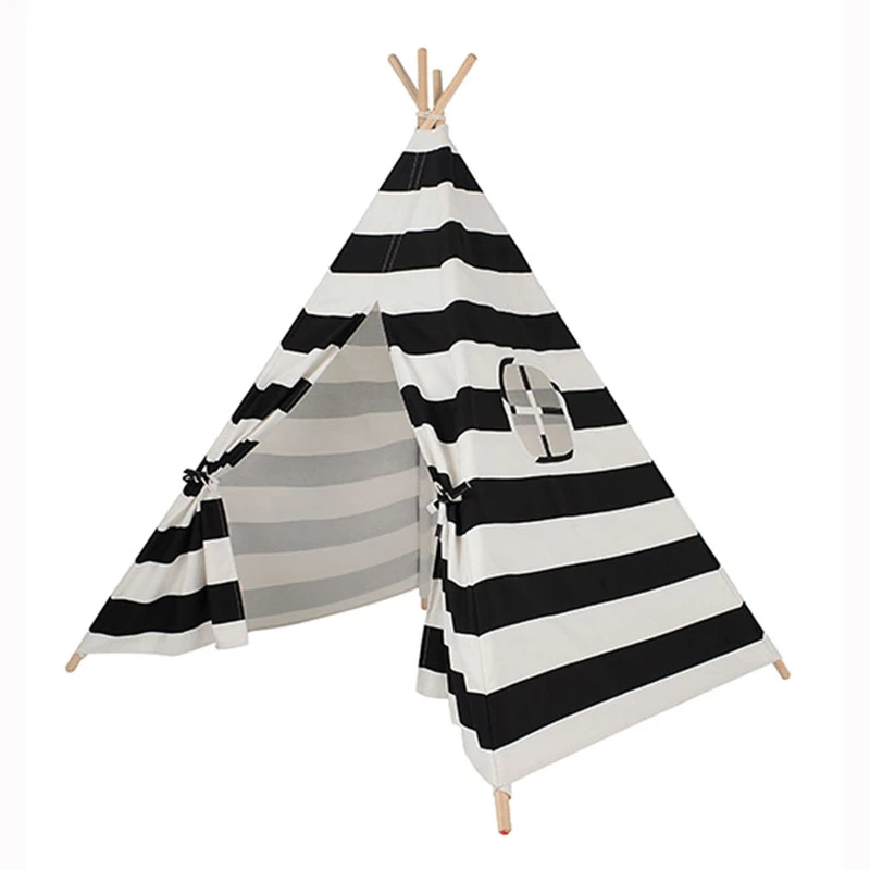 Детская палатка, игрушка nody Canvas Stripe Wigwan, индийская Крытая палатка teepee для детской комнаты, детский игровой домик для мальчиков и девочек, Открытый Кемпинг - Цвет: Black