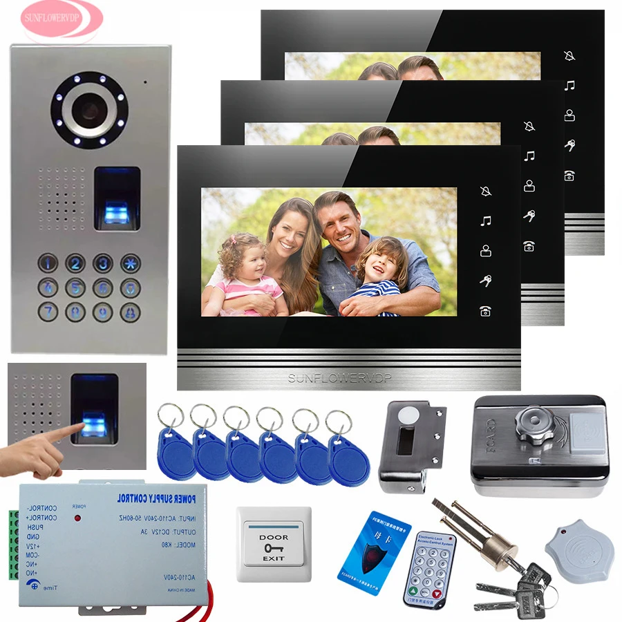 

Touch Key Door Bell Intercom Wired Video Door Phone Fingerprint Unlock Intercom For The House video intercomWith Rfid Door Loc