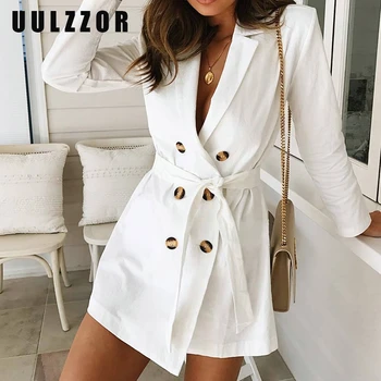 

UULZZOR Spring Summer jackets Women Casual Jacket HOT Women White Button Casual Business Jacket 2019 new