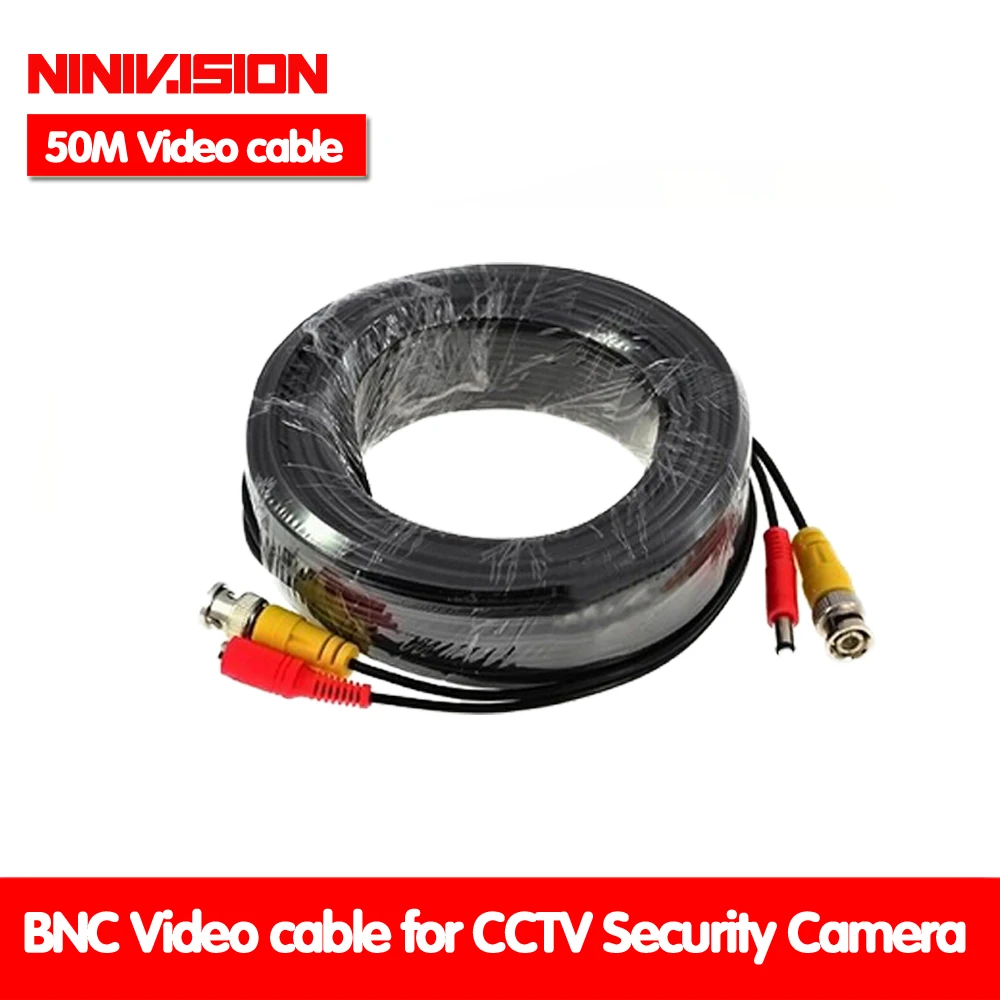 50m cctv cable Video Power Cable high quality BNC + DC Connector for CCTV Security Cameras Free