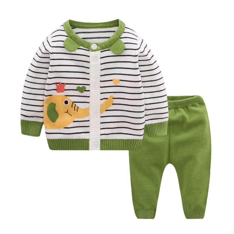 Одежда для новорожденных г. Вязаный кардиган+ свитер, штаны комплект одежды для маленьких мальчиков, одежда для младенцев хлопковый теплый детский костюм для девочек, комплекты со свитером - Цвет: Зеленый