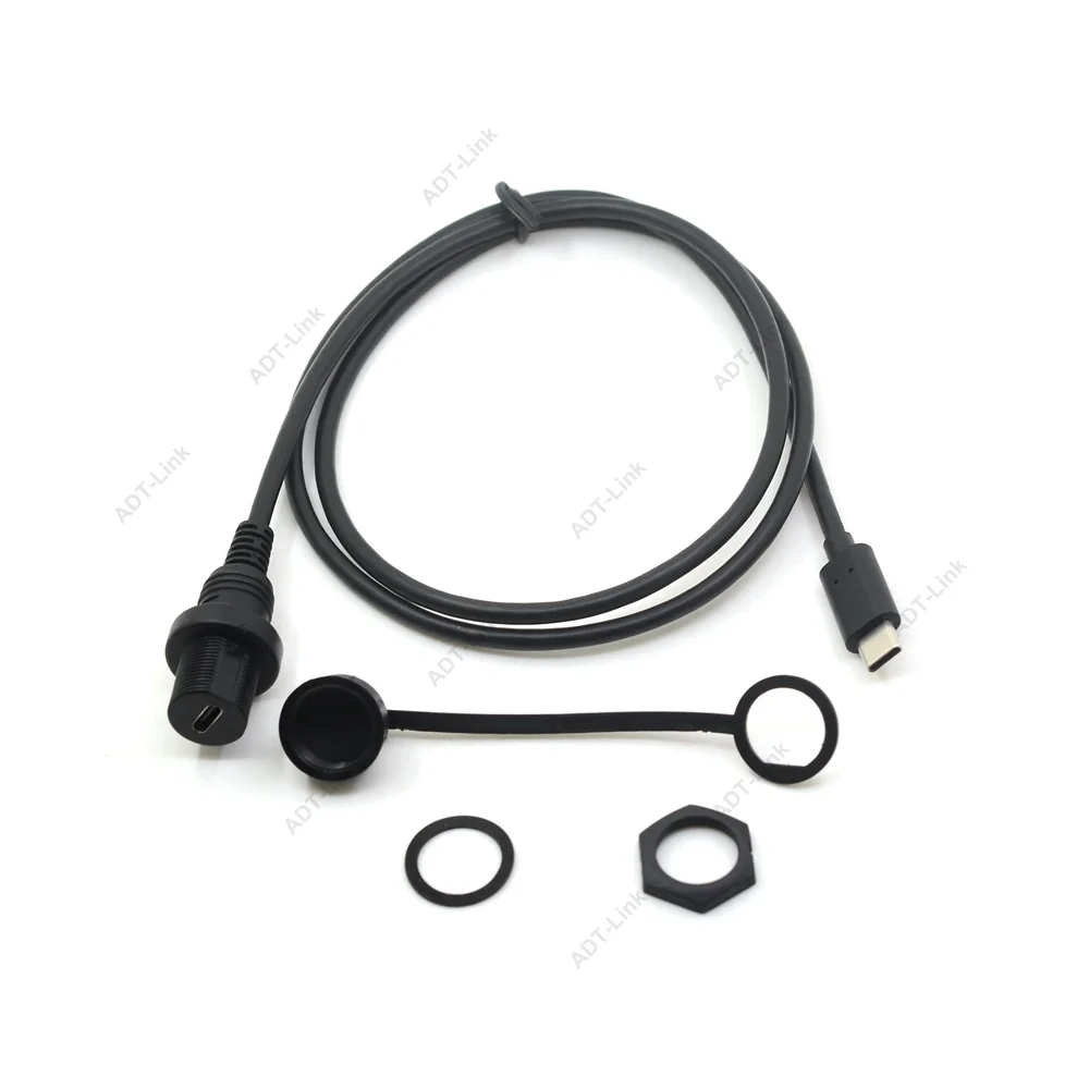 QIANRENON 90 gradi angolo USB C 3.1 pannello montato incasso impermeabile Cavo 10 Gbps Type C 3.1 maschio a femmina ngolo retto Estensione Cavo, Fissaggio filettato, 30cm/11.8in