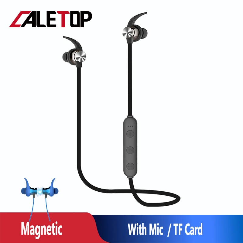 

CALETOP XT22 Sports Wireless Bluetooth Earphone Magnetic Attraction Headset Waterproof Earphone Build-in Mic TF Card MP3 Music
