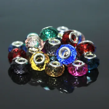 

50 PCS Faceted Big Hole Beads Acylice Glass Beads For Jewelry Making Mix Color Glassy Crystal beads DIY Charms Bracelet 9*14 mm