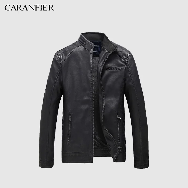 CARANFIER 2017 зимняя мужская повседневная кожаная куртка Высококачественная PU модная