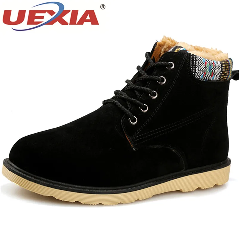 

UEXIA Men Desert Boots Winter with Fur Plush Warm Snow Boots Men Winter Boots Work Shoes Fashion Cork Ankle Footwear High Top