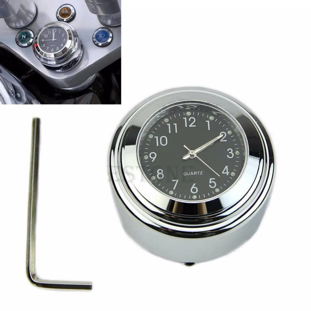 

7/8" 1" Motorcycle Bike Chrome Waterproof Black Dial Handlebar Clock Glow Watch