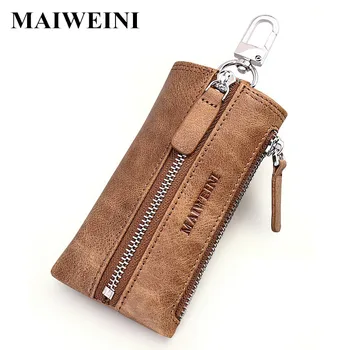 

MAIWEINI New Men Cowhide Genuine Leather Car Key Wallets Fashion Women Housekeeper Holders Key Bag Home Key Case Coin Purses