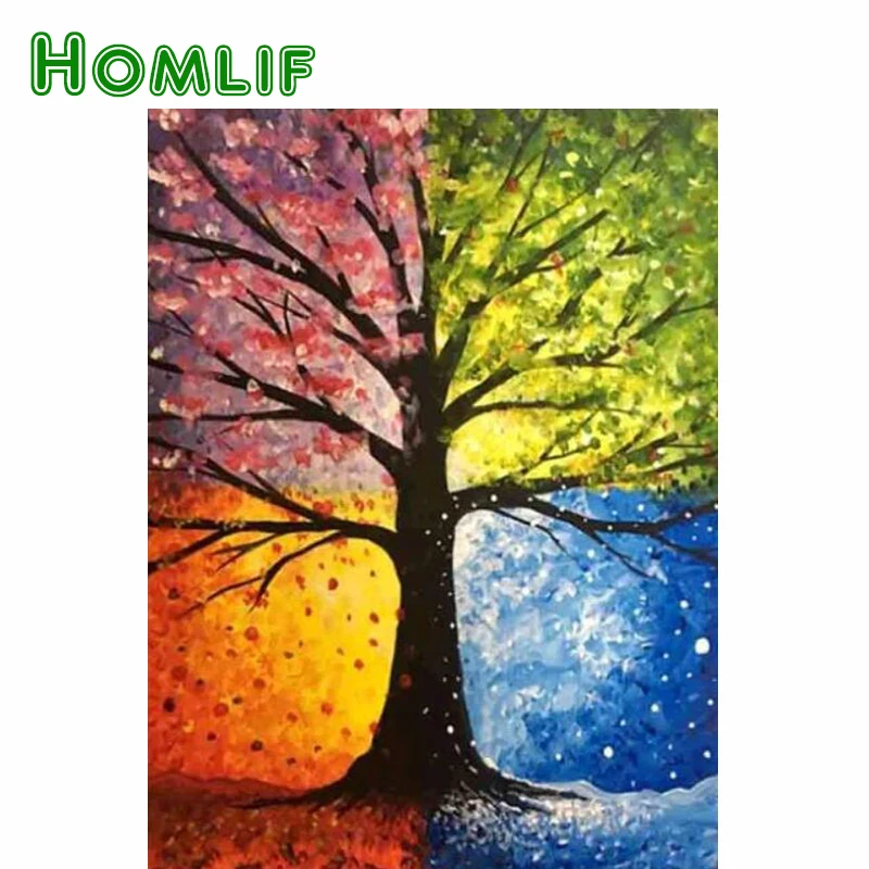 Homlif 5d Diy Diamond Painting The Tree With Four Seasons Tree Embroidery Diamond Cross Stitch Full Circular Rhinestone Decor Diamond Painting Cross Stitch Aliexpress